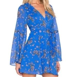 BEAUTIFUL free people blue floral chiffon mini dress